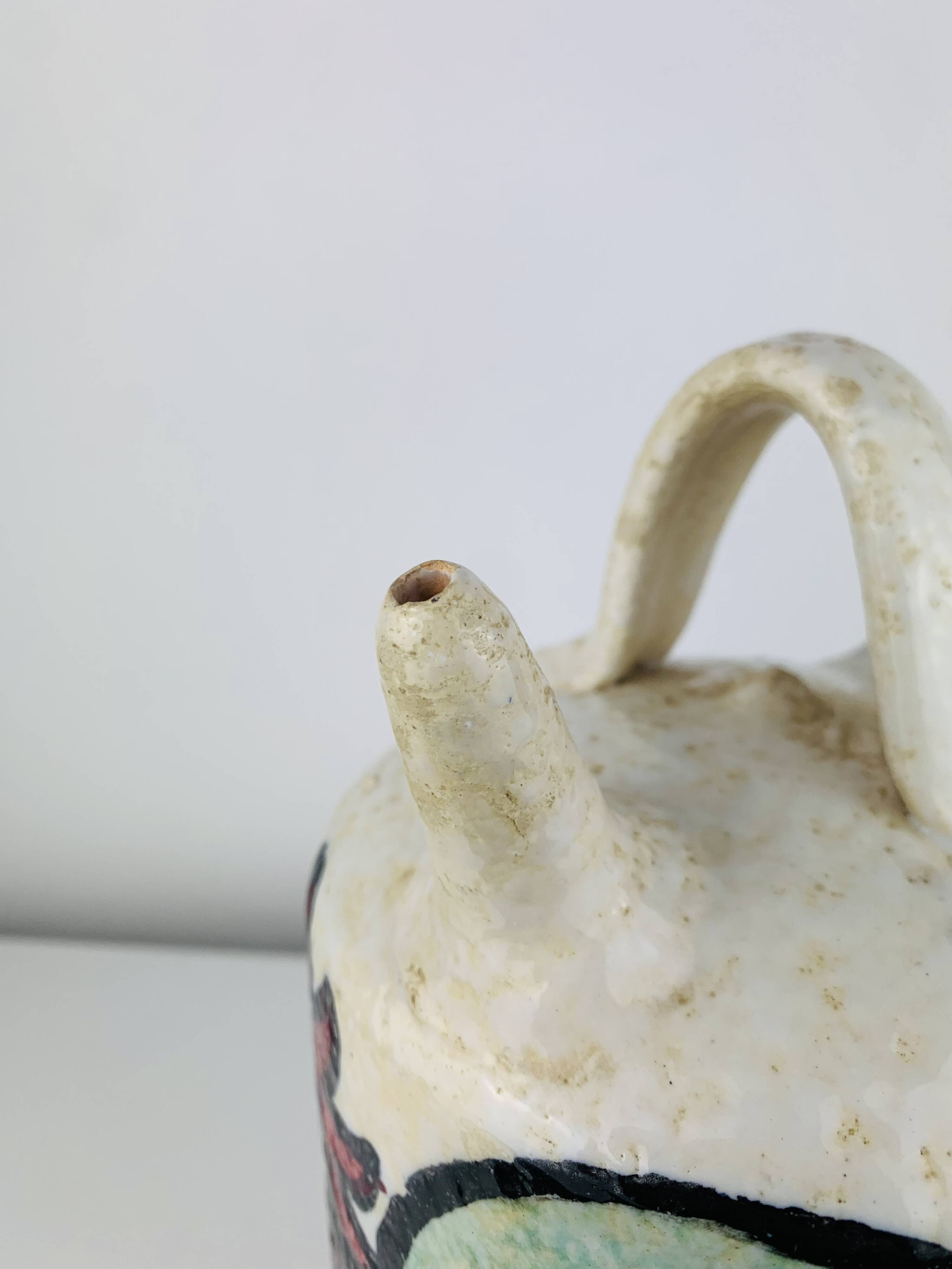 Ceramic pitcher jug by Pablo Sanguino, rooster, 1960s