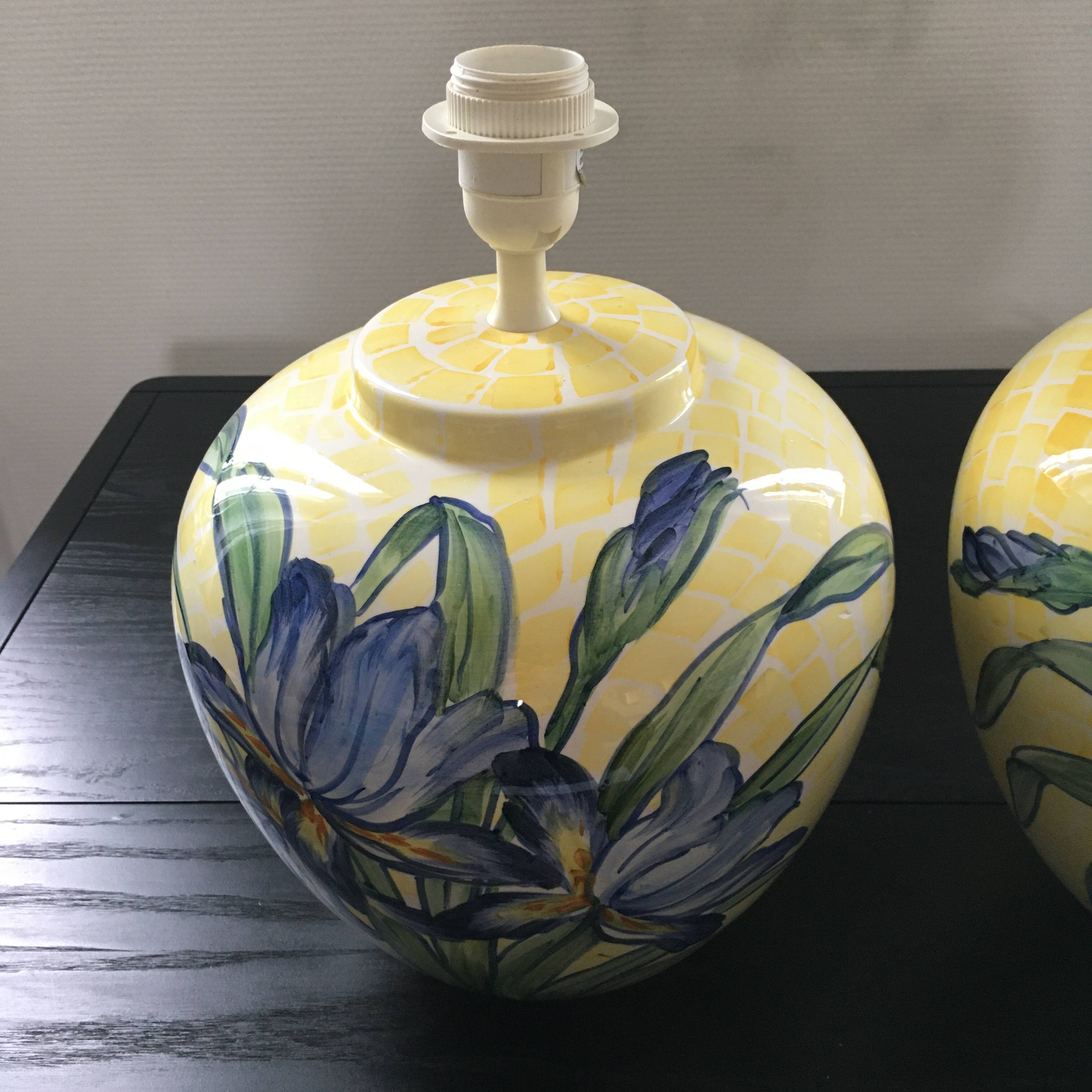 Paire de pieds de lampes italiennes décor iris