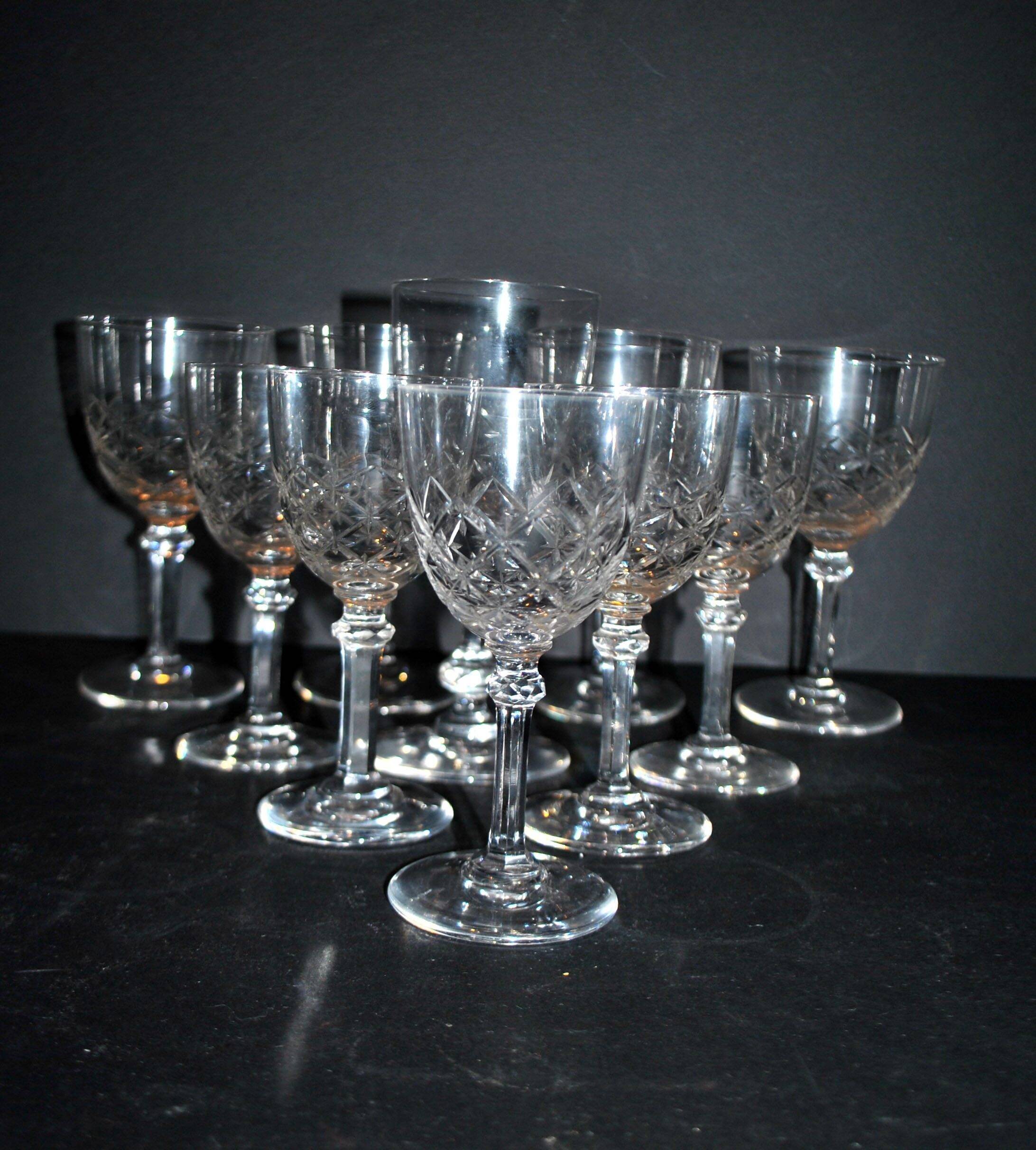 SAINT-LOUIS 10 stemmed glasses in cut crystal MASSENET Size 75