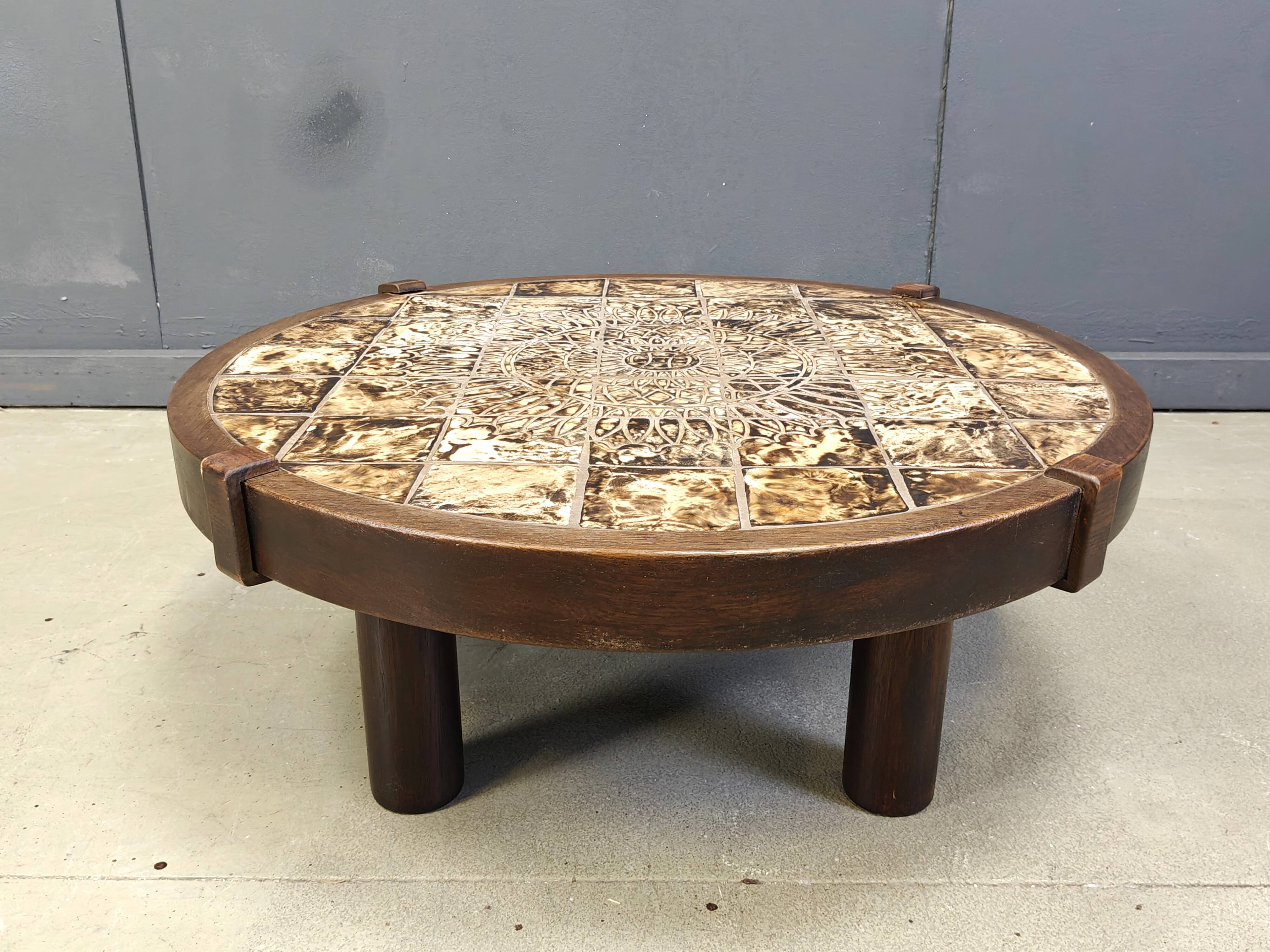 Round Vallauris ceramic coffee table by Barrois, 1960s