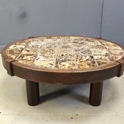 Round Vallauris ceramic coffee table by Barrois, 1960s