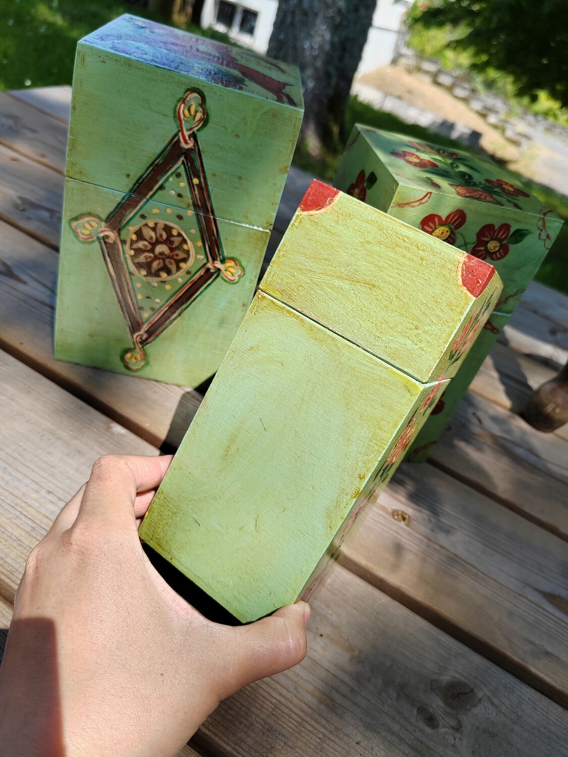 Hand-painted nesting boxes in the 90s