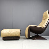 Vintage leather swivel chair with ottoman, 1970s