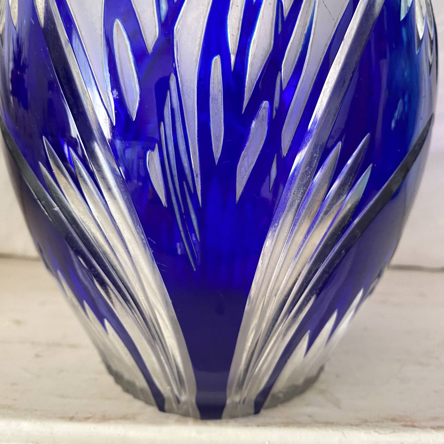 Cobalt blue double crystal vase signed G. Raspiller
