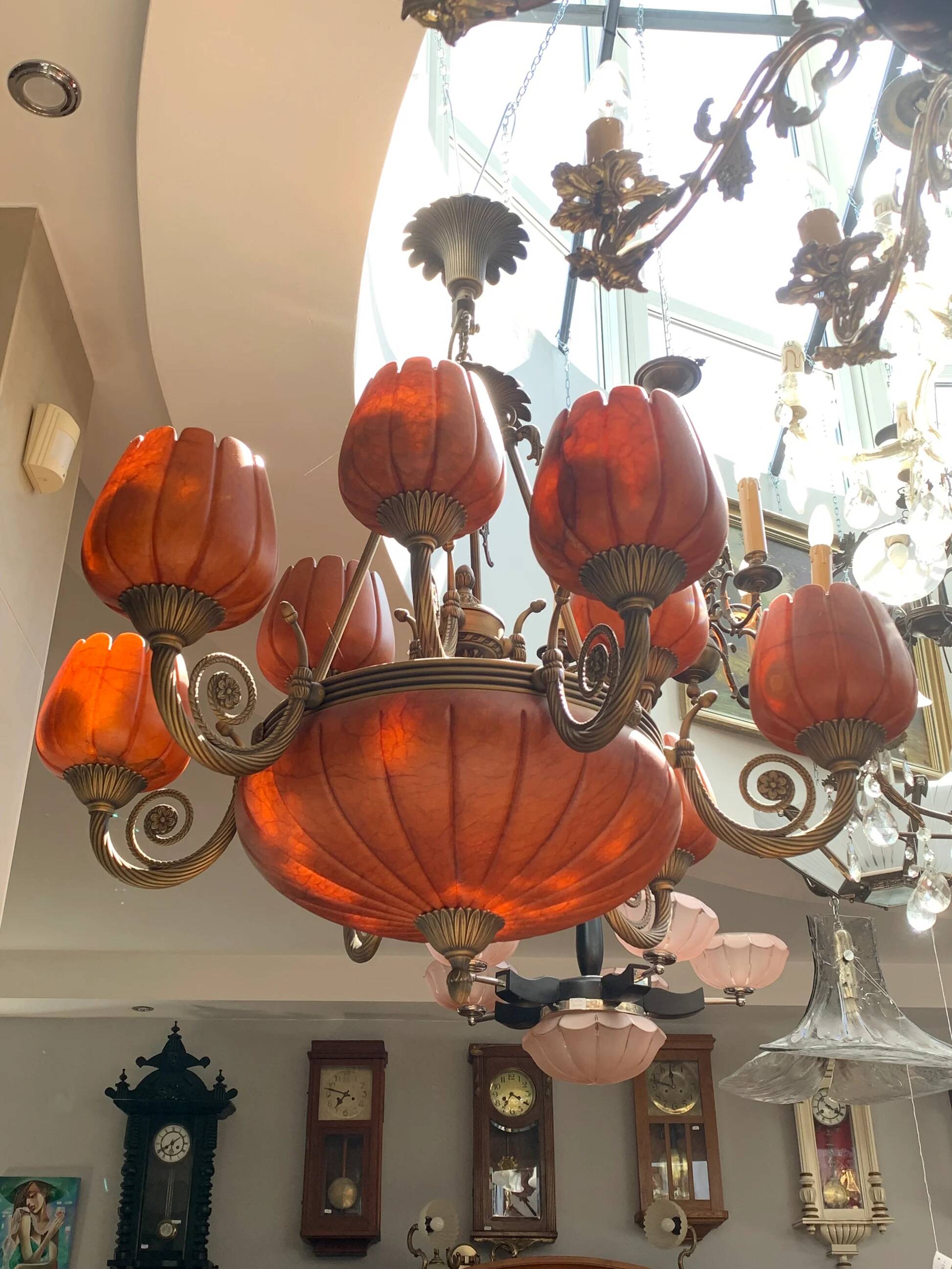 Lustre Vangelis Danai en albâtre et laiton avec 2 appliques