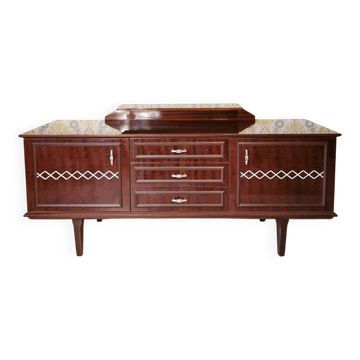 Buffet en bois du milieu du siècle avec miroir amovible : vintage des années 1970
