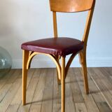 Set of 6 Luterma bistro chairs in blond wood and skaï 50s