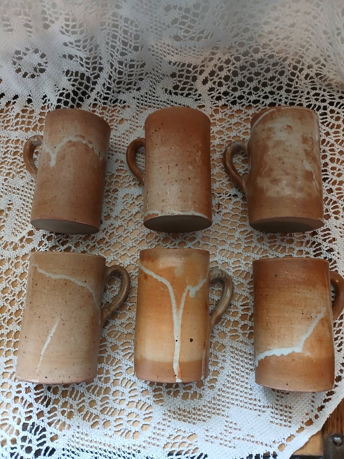 6 stoneware mugs / cups / tankards