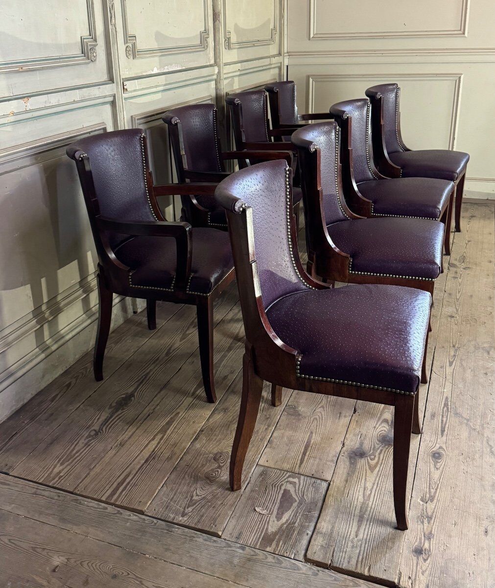 Set of 4 Art Deco chairs and 4 armchairs in rosewood, circa 1930