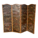 Large Four-Leaf Screen In Cordoba Leather From The Late 18th Century H 188 Cm