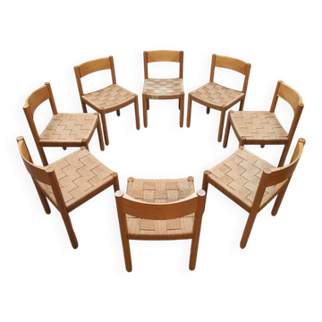 8 vintage rope and oak chairs