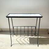 Table d'appoint range vinyles vintage métal marbre