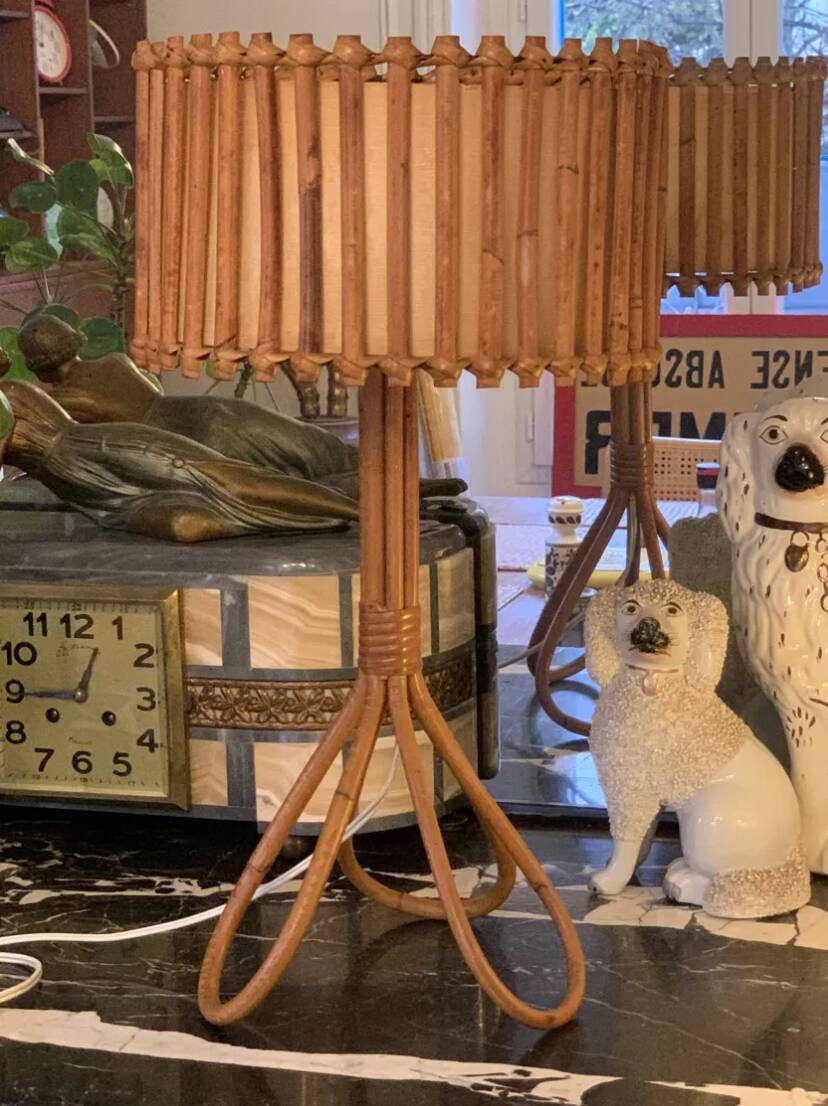 1950s tripod rattan lamp H47