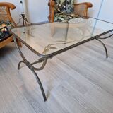 Table basse art déco en bronze et verre