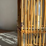 Vintage Wood and Wicker Cube Lamp