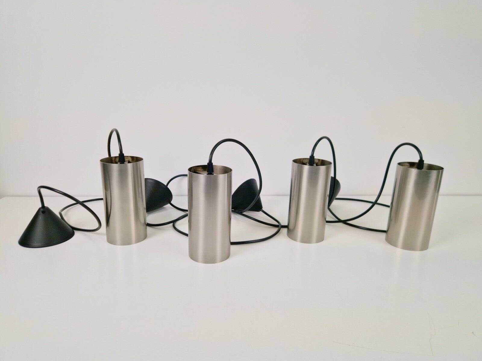 Vintage Cylindrical Pendant Lamps from Raak Holland, 1970s, Set of 4
