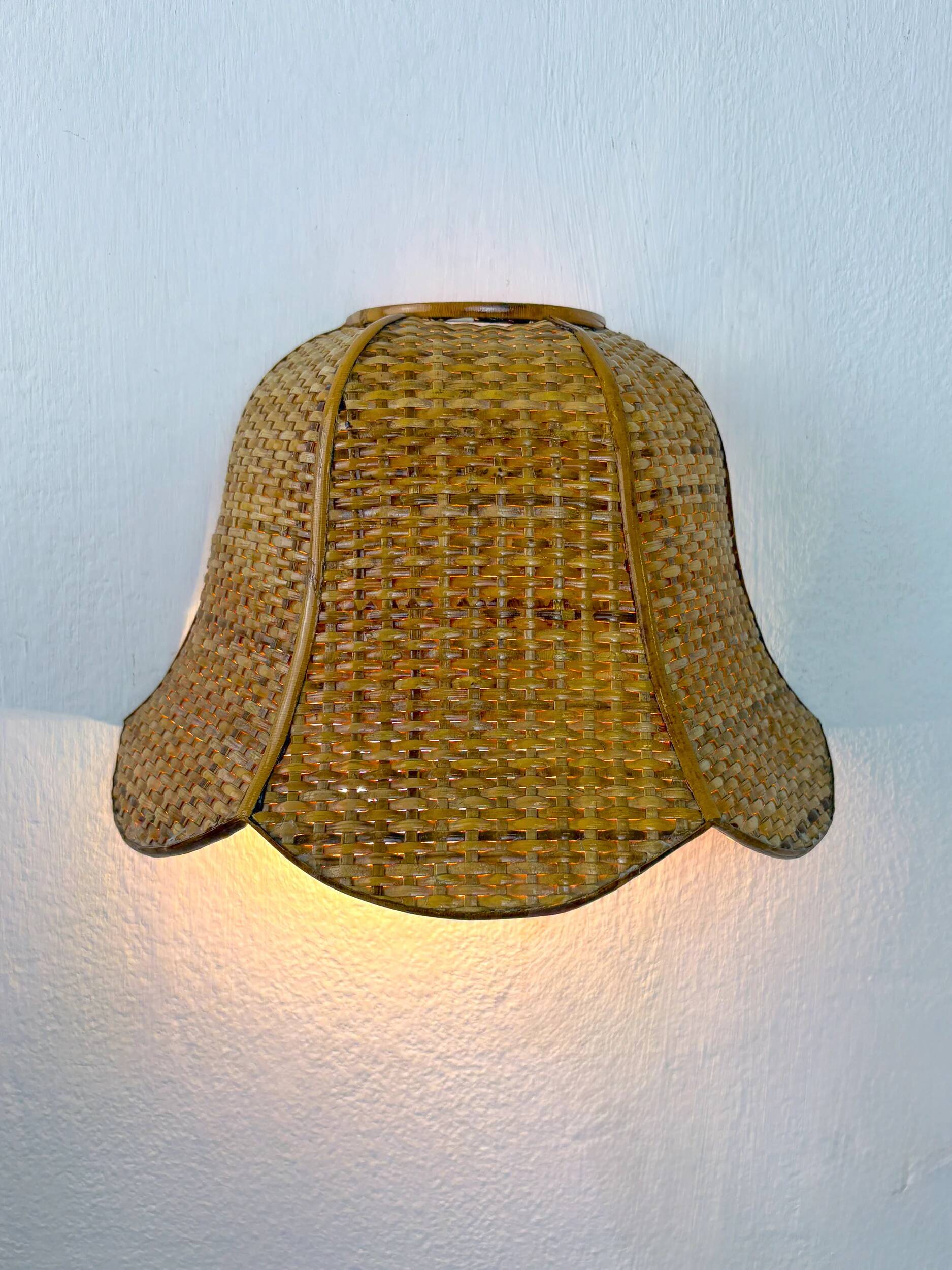 Pair of vintage woven rattan wall shades, Italy 1970s