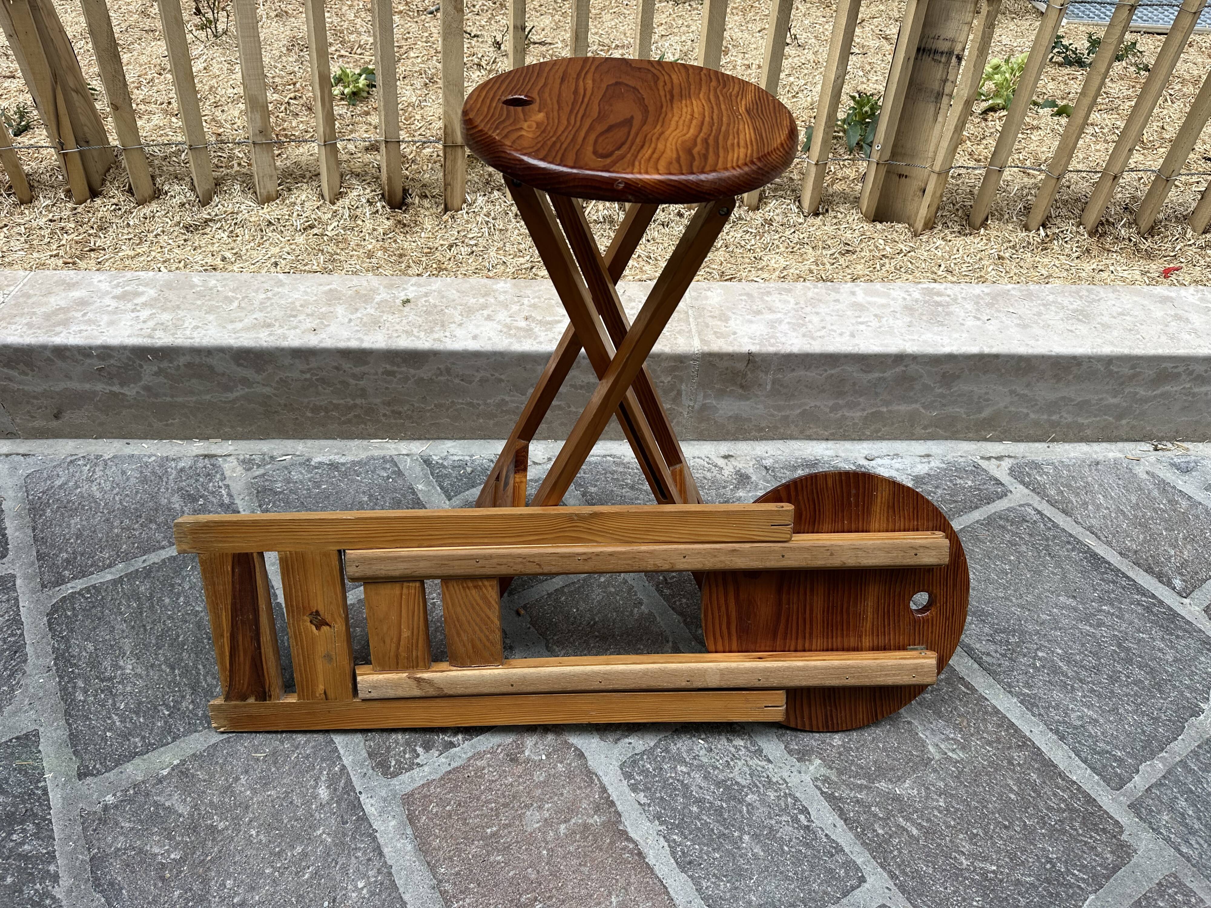 Pair of Adrian Reed Suzy folding stool seats in blond pine, 1970