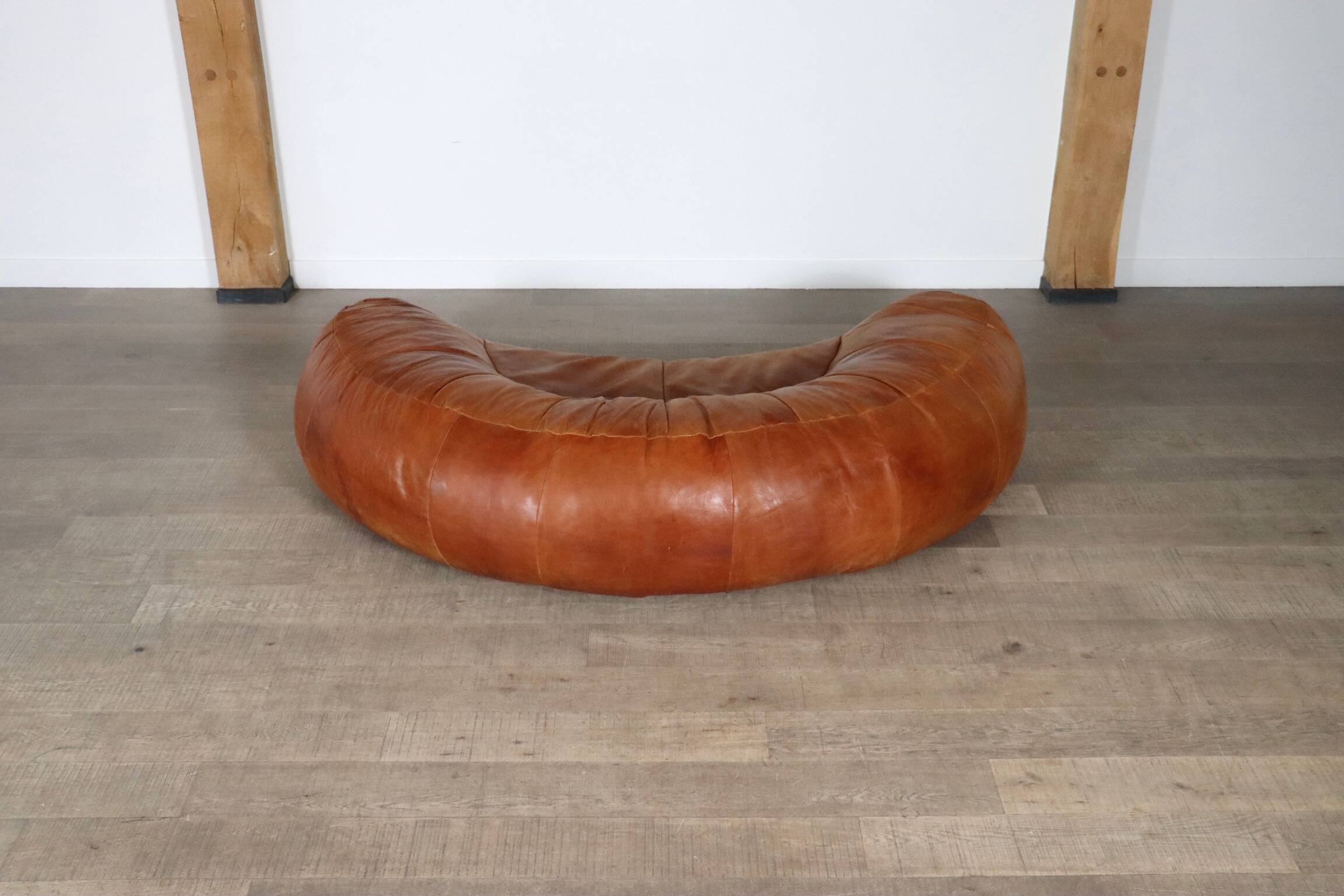 Croissant Sofa in Cognac Leather by Raphael Raffel for Honore Paris, 1970s