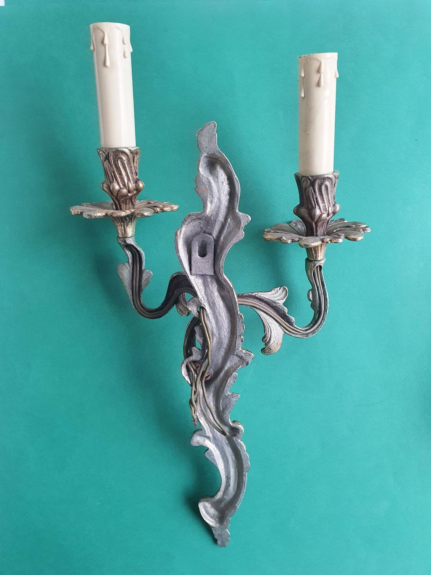 Pair of large antique candlestick wall sconces