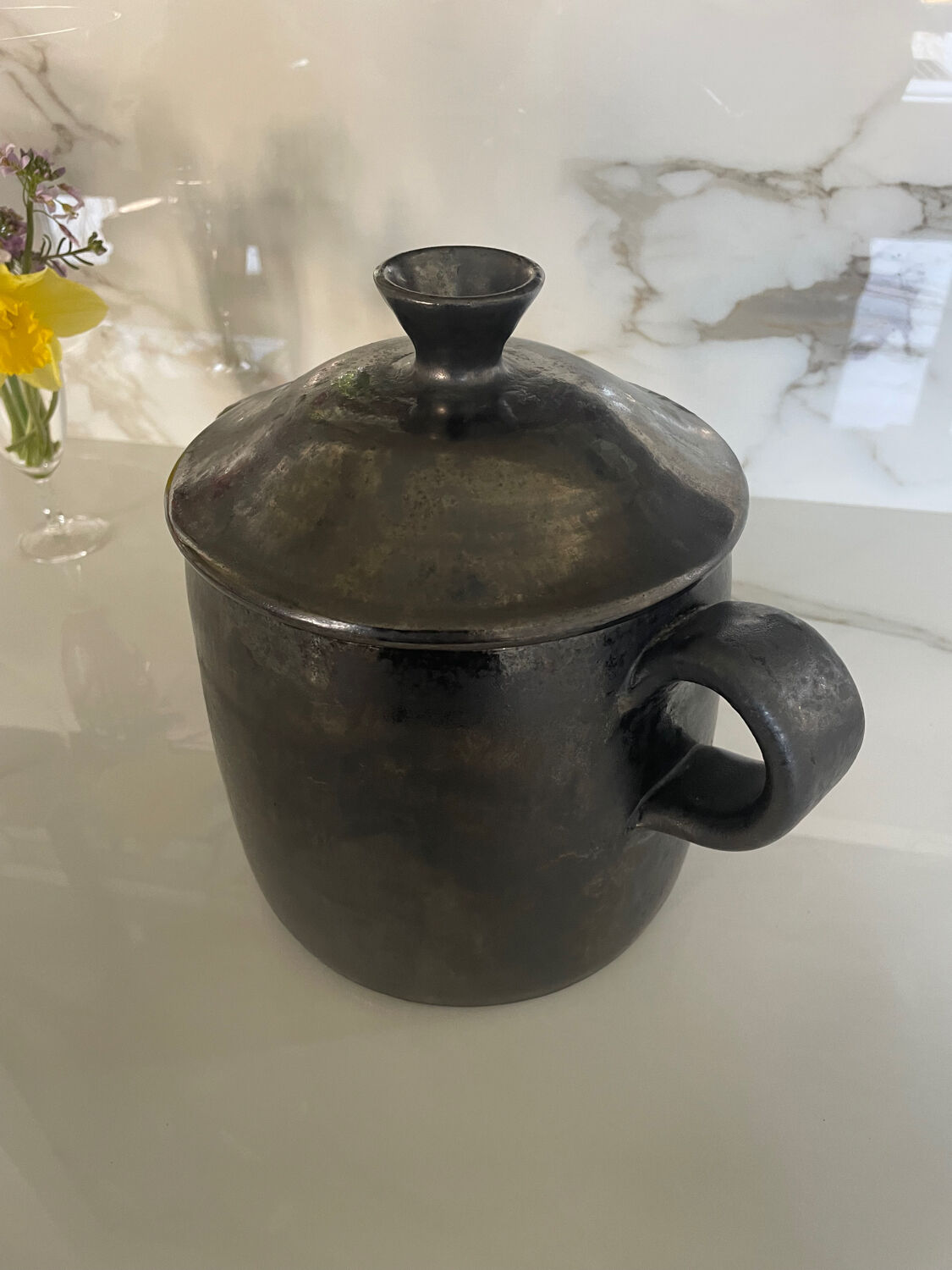 Black ceramic covered pot – Vallauris, 1950s