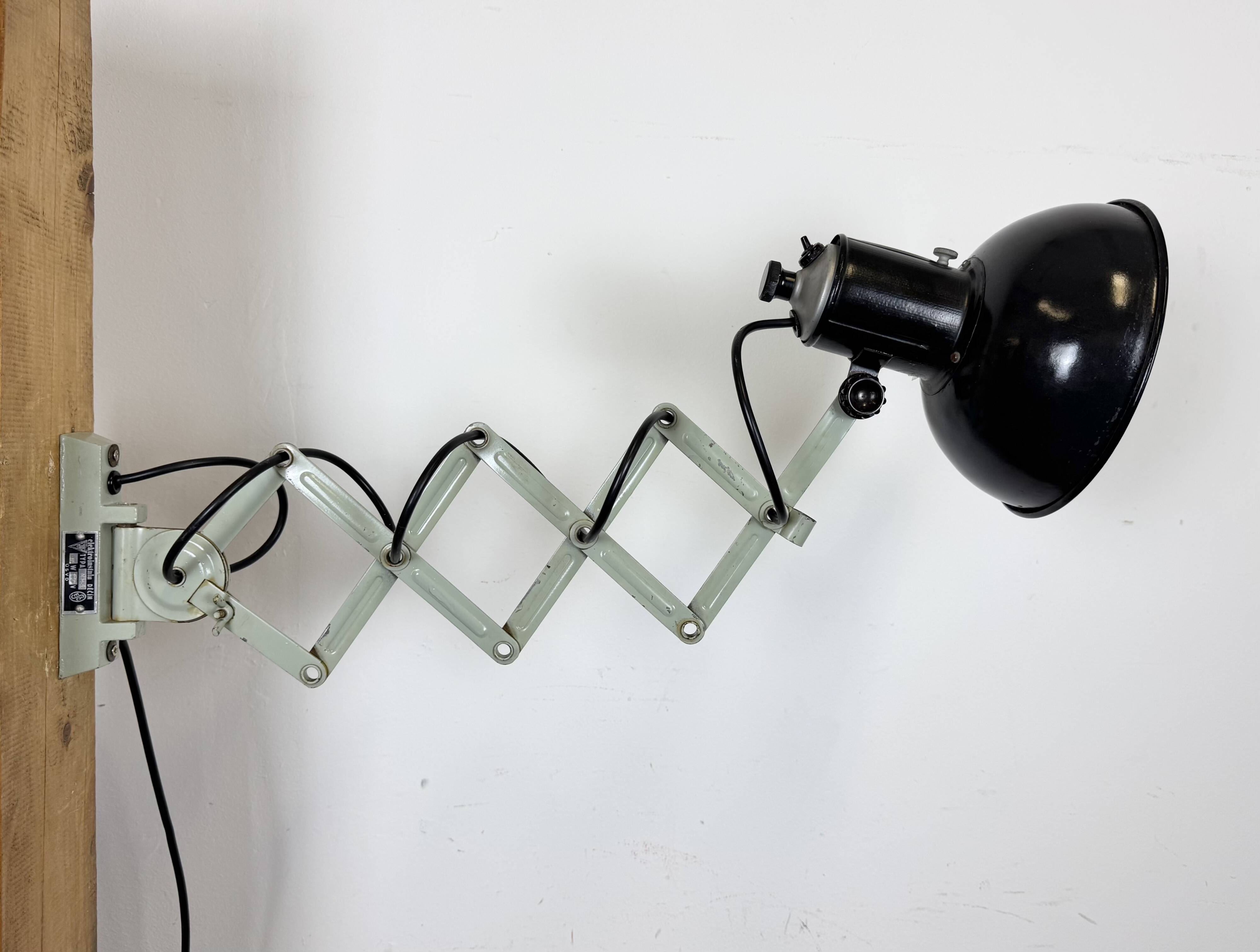 Industrial Black Enamel Scissor Wall Lamp, 1950s