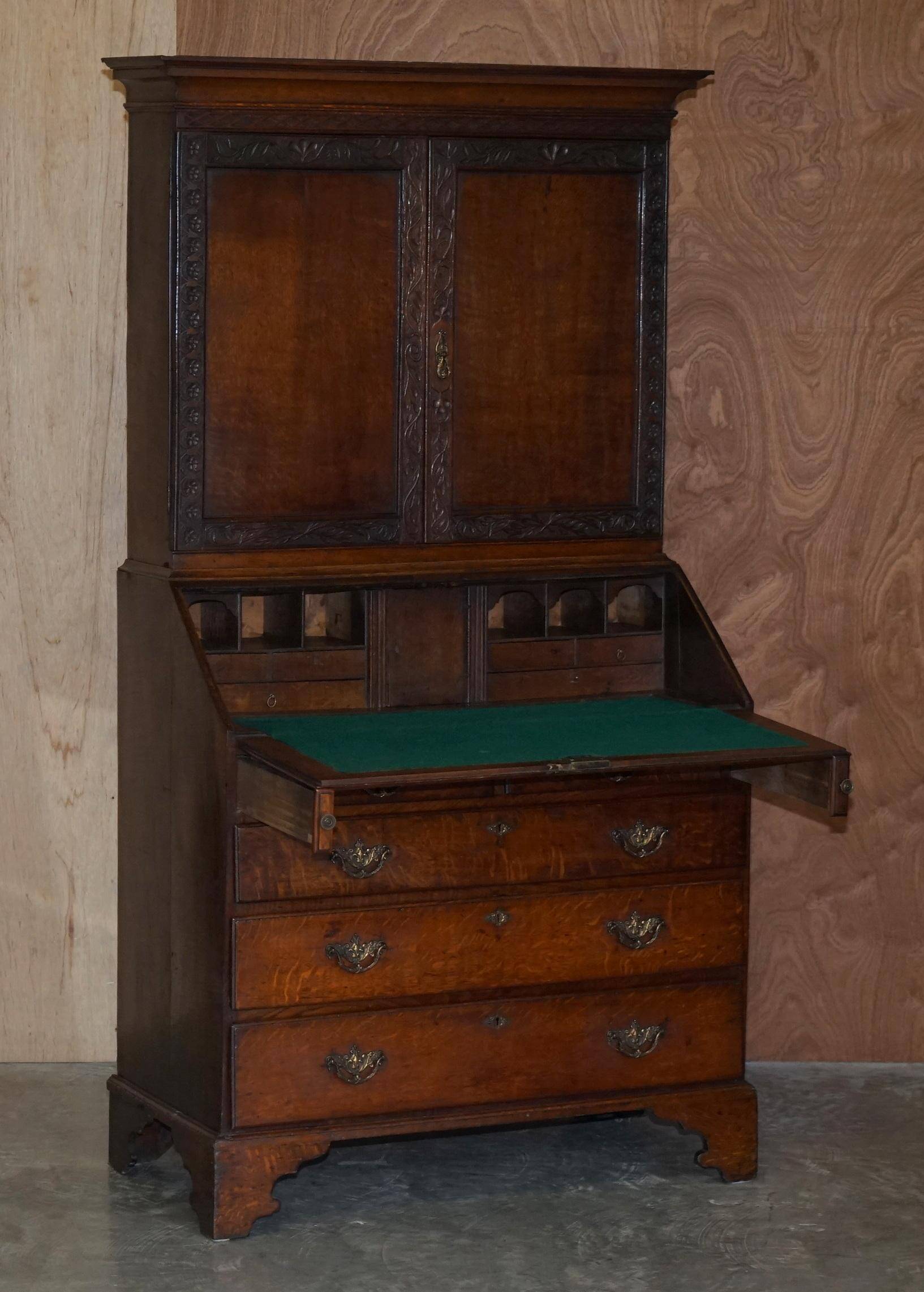 George III oak secretary bookcase circa 1760, Thomas Chippendale style.