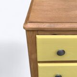 Art Deco chest of drawers in raw oak and yellow