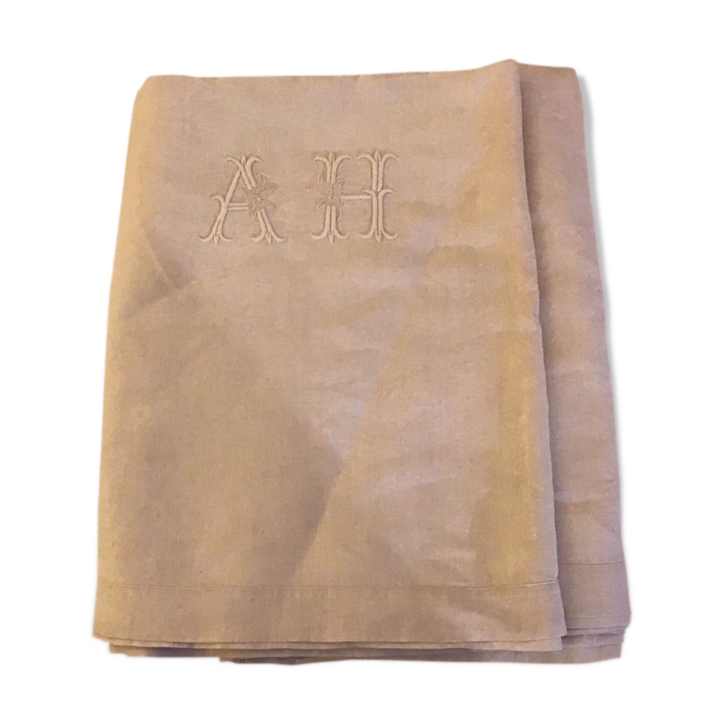 Vintage linen sheet 2 people monogrammed "AH"