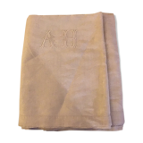 Drap de lin vintage 2 personnes monogrammé « AH »