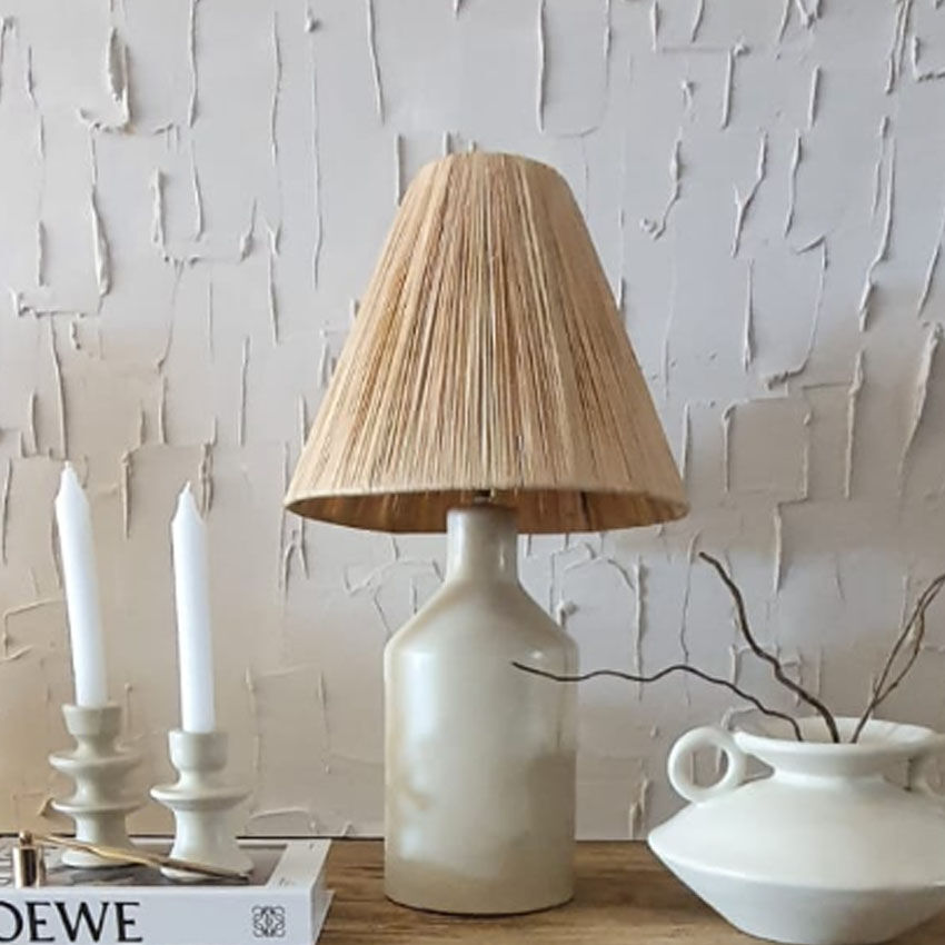 Tadelekt lamp with raffia lampshade