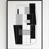 Black and White Abstract Art Mural – Modern Geometric Illustration