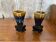 Pair of art deco flamed ceramic vases in black & beige vintage