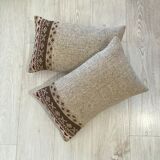 Pair of retro wool knitted cushions