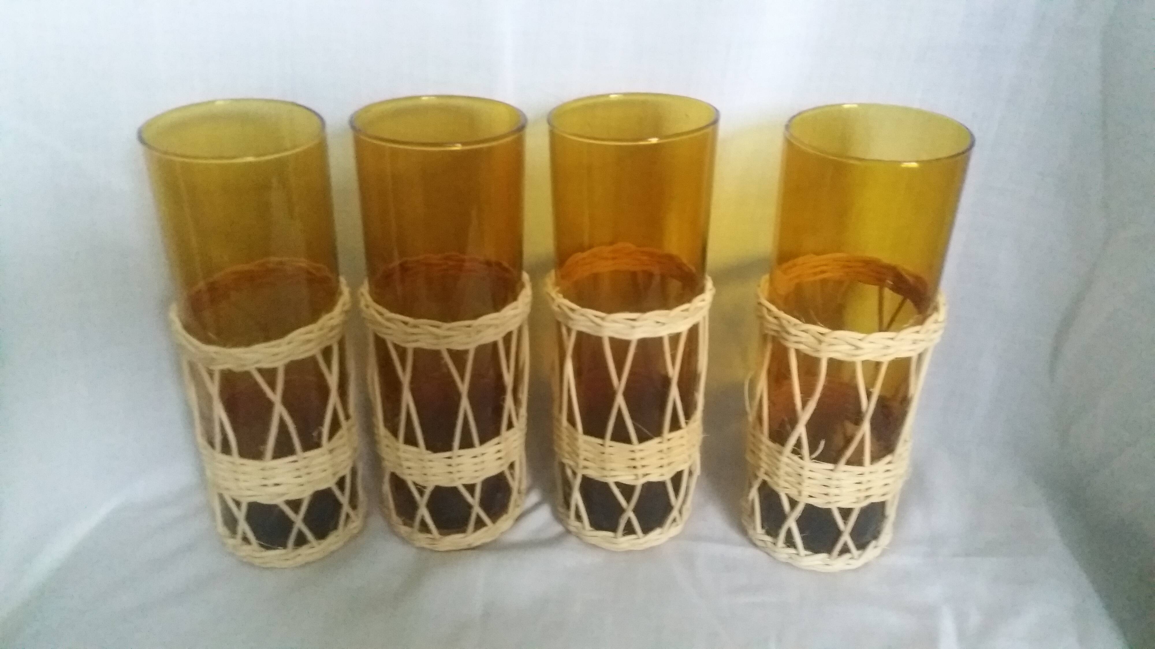 Amber glass and wicker glasses