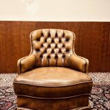 Fauteuil Chesterfield anglais en cuir marron