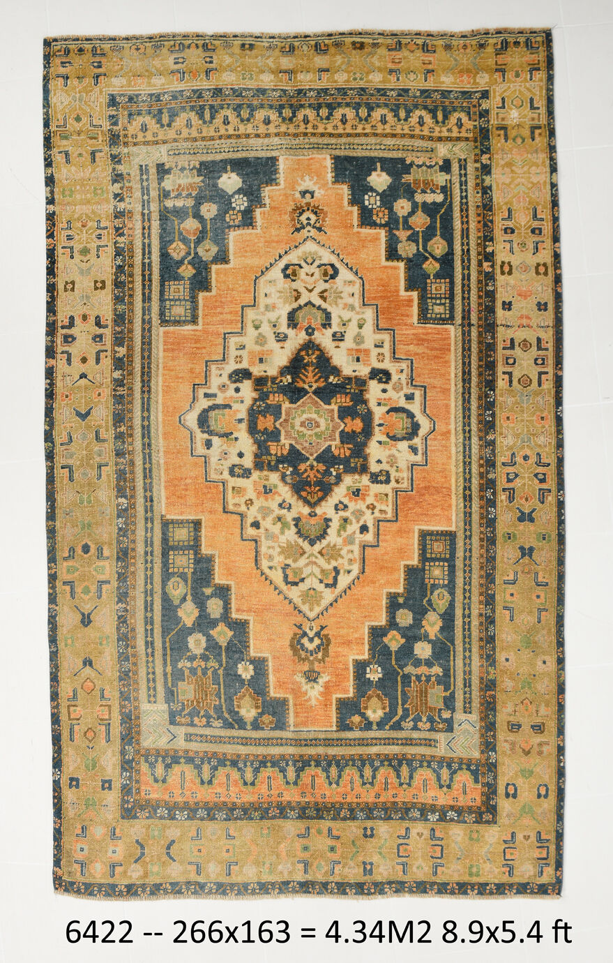 Tapis rustique primitif vintage noué à la main, 266x163Cm