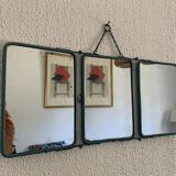 Vintage mirror 1950 gray peacock barber triptych - 22 x 50 cm