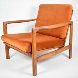 Fauteuil scandinave d'origine restauré, années 60, rouille, velours