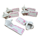 Lot de 6 repose-couteaux avec marque-nom vintage en porcelaine, forme panier