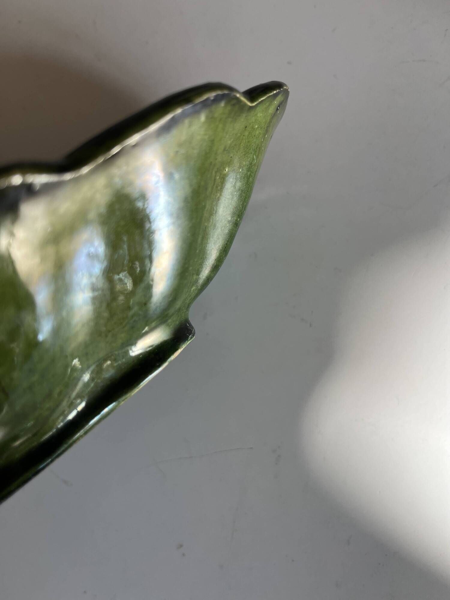 Ribbed dish in green glazed stoneware Dieulefit Poet Laval 1950