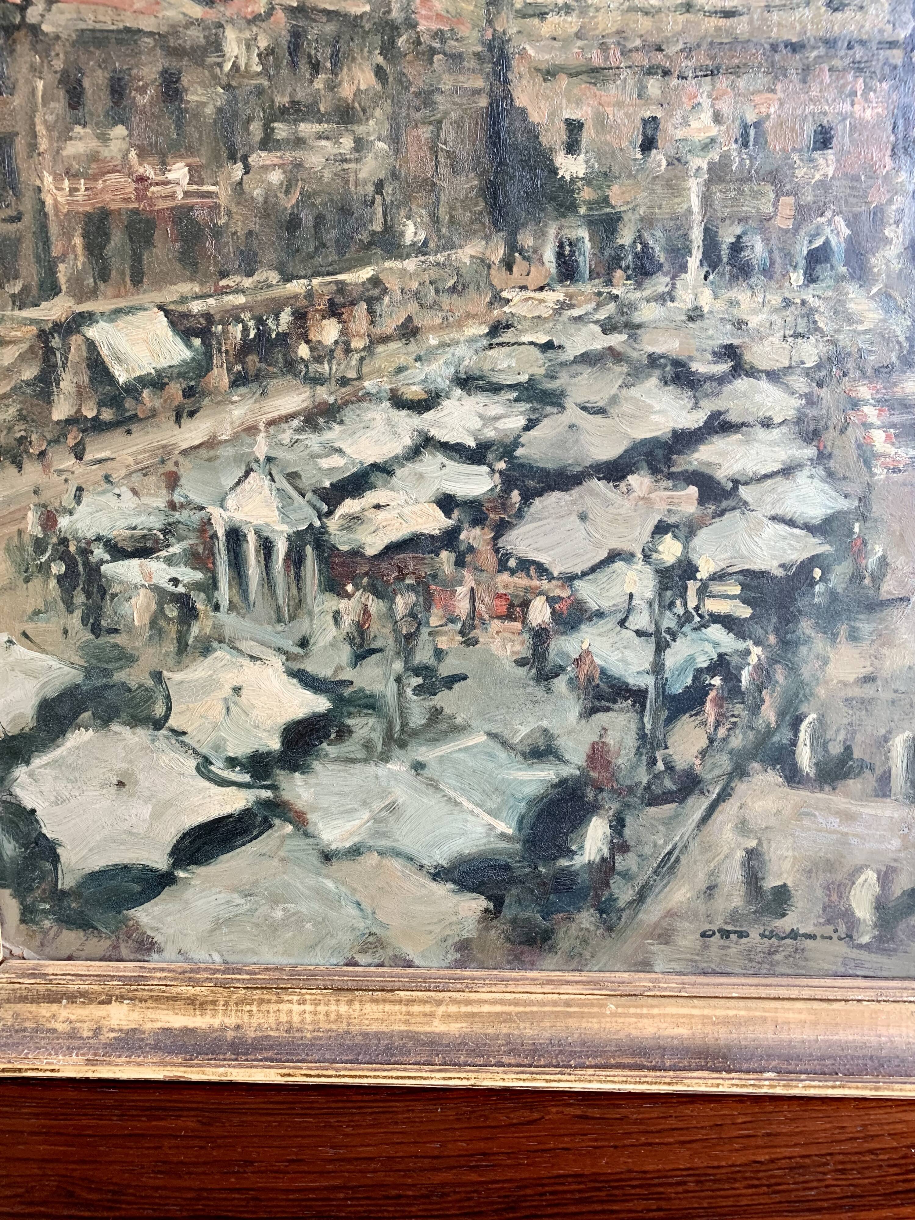 Vintage Oil Painting Italy  Market Scene