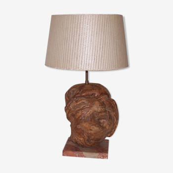 Lampe sculpturale bois marbre années 60