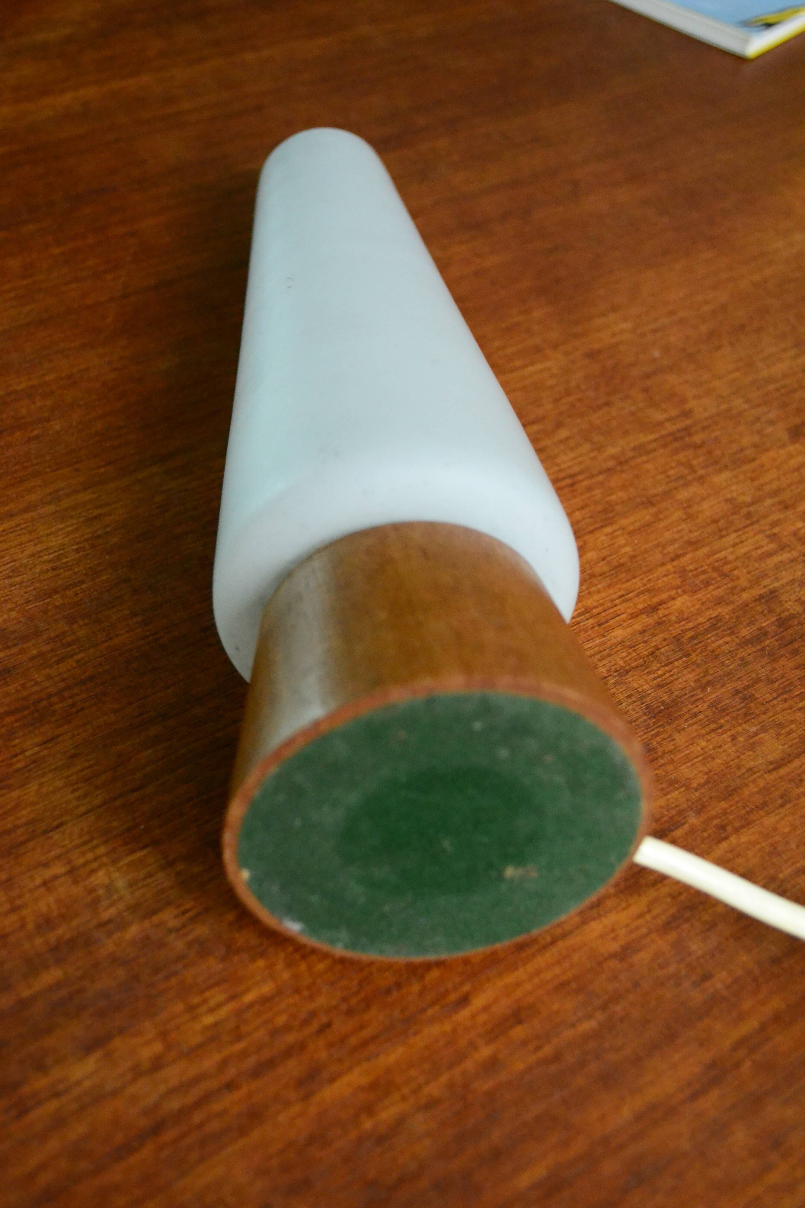 Scandinavian lamp opaline teak