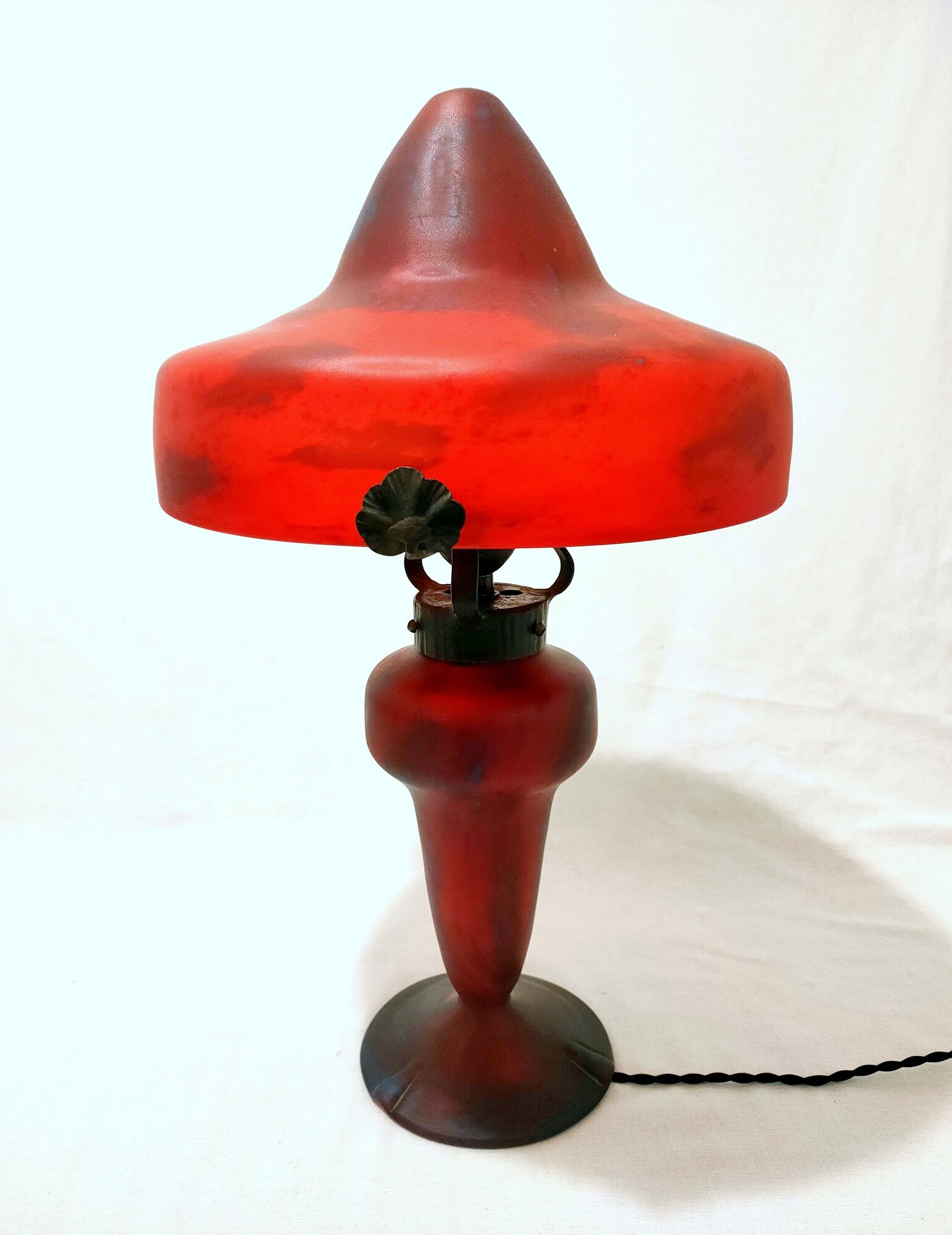 Champignon art-nouveau lamp signed schneider charles - foot and lampshade in glass paste