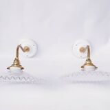 Swan neck and serrated opaline wall lights