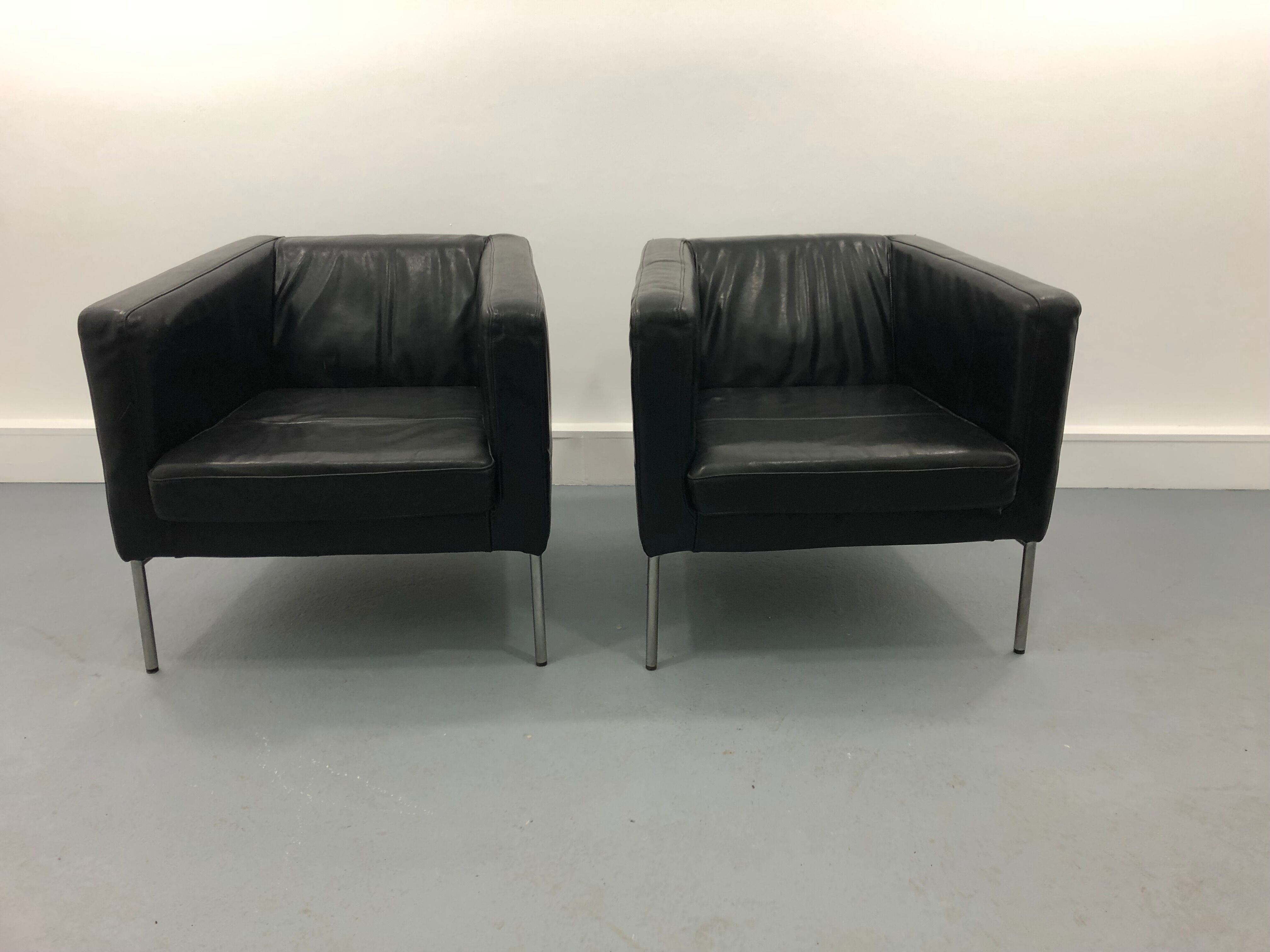 Armchairs leather black, 1980s,m set of 2