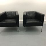 Fauteuils cuir noir années 1980