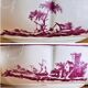 Old small Gien earthenware vegetable soup tureen, pink landscape model