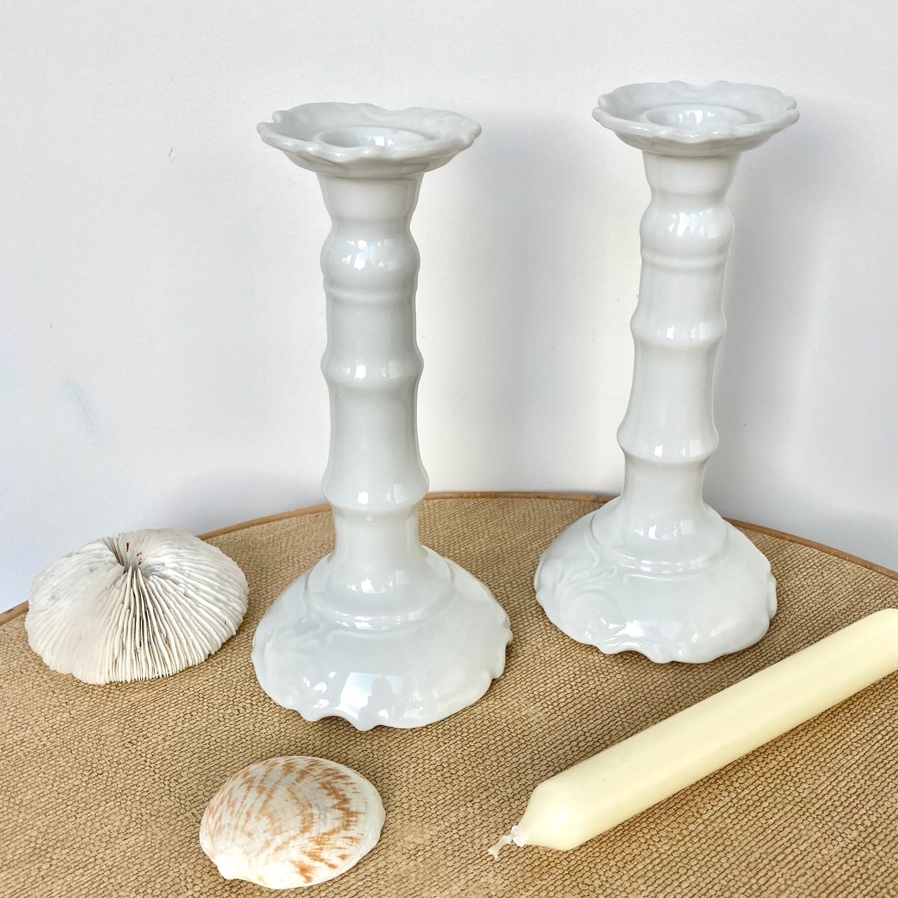 Pair of porcelain candle holders